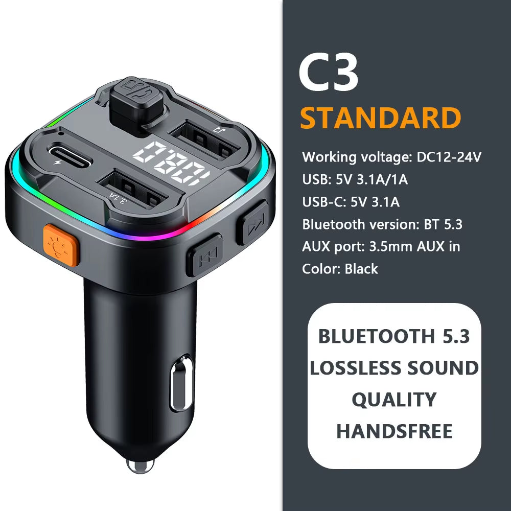 Bluetooth 5.3 FM Transmitter Handsfree Car AUX Radio Modulator MP3 Player with 22.5W & PD30W Fast Charge Adapter Car Accessories